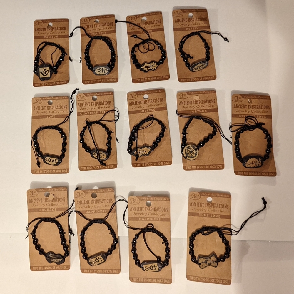 Wholesale Lot 13 Bracelet Symbol Black Beaded Unisex Boho Beach Adjustable NEW